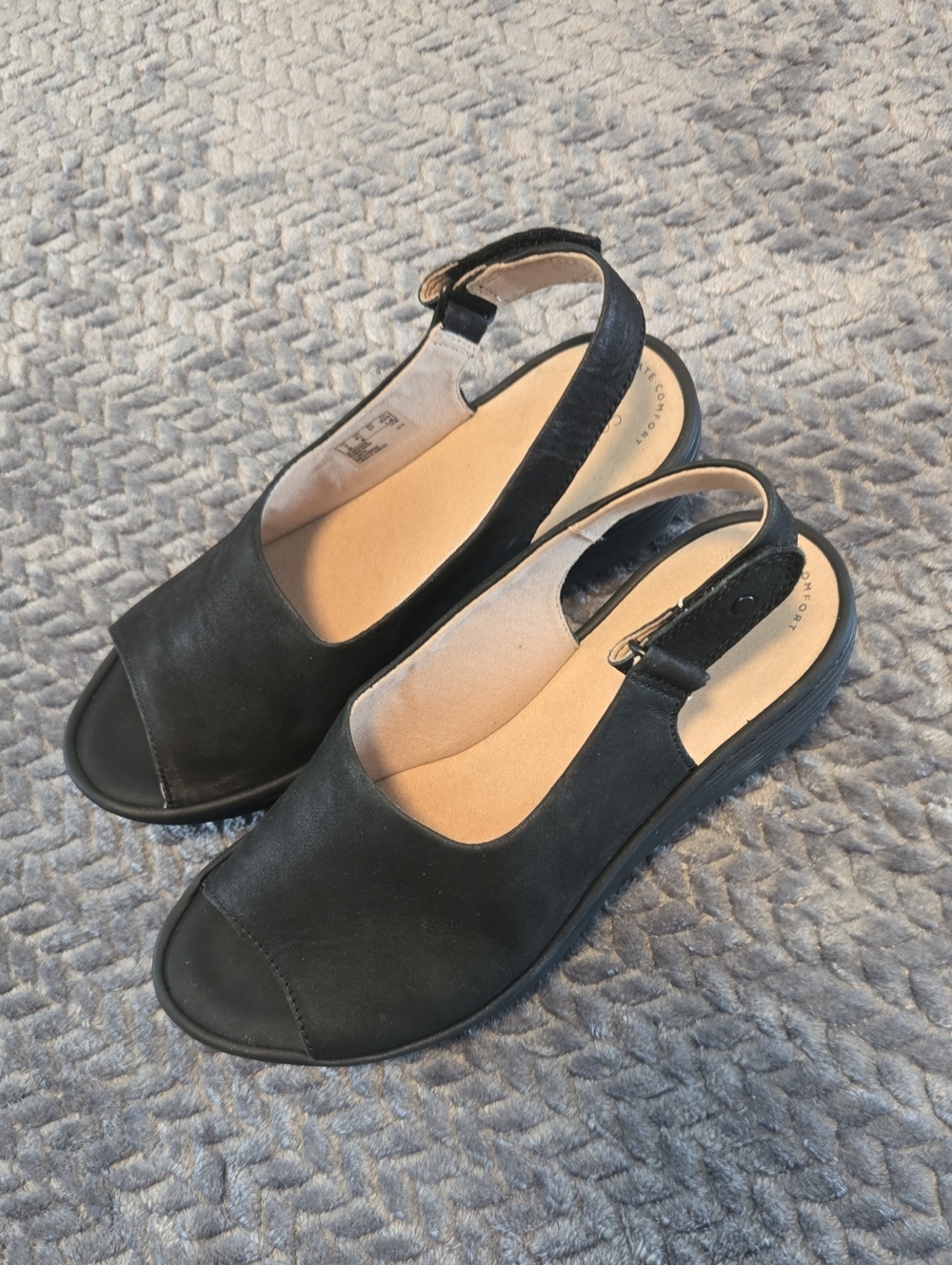 Clarks Reedly Shaina Black Nubuck Platform Wedge Slingback Sandals Women’s 6.5